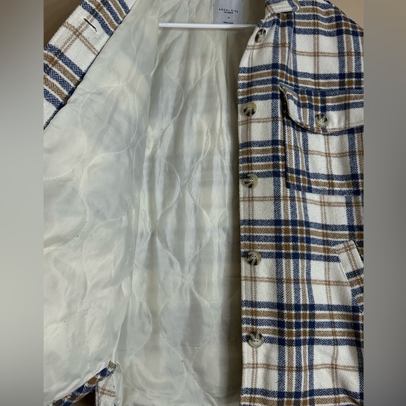 Angel Kiss Women’s Plaid Shacket M – White Brown Blue Flannel Button Down jacket - Picture 3 of 6